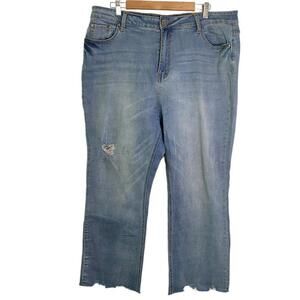 Fashion Nova Plus Size 18 Jeans Distressed Medium Wash Frayed Hems Stretch